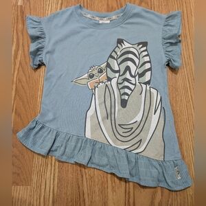 Disney Parks Star Wars Blue Girls' Ruffle Sleeve Tee with Ashoka The Child Grogu